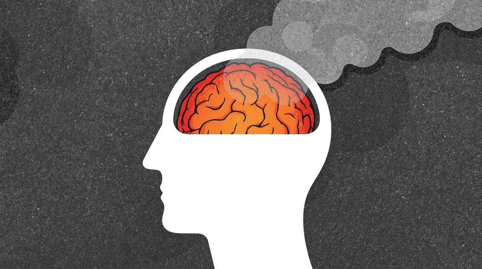 Illustration d’un cerveau en surchauffe symbolisant la fatigue mentale et le “brain fry” liés à l’usage intensif de l’intelligence artificielle