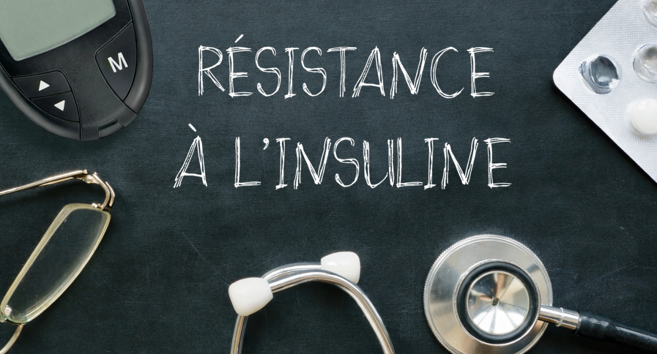 Résistance à l’insuline illustrée avec lecteur de glycémie et matériel médical sur fond noir