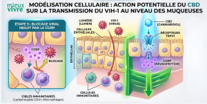 modélisation cellulaire montrant l'interaction entre les muqueuses et le virus - VBD et VIH
