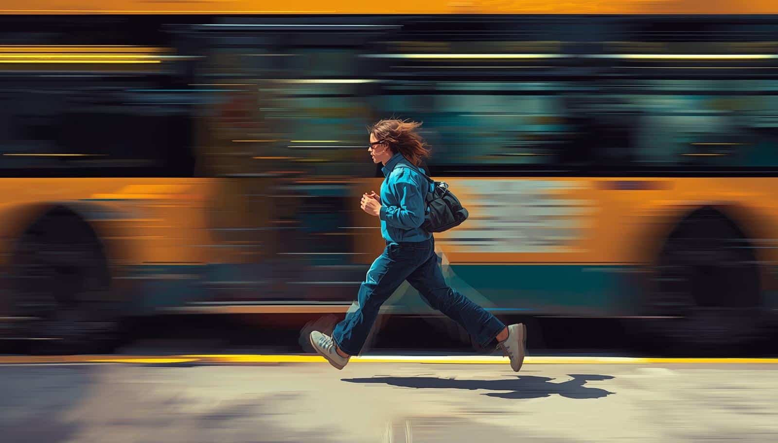Personne courant rapidement pour attraper un bus, exemple d’activité physique intense courte bénéfique pour la santé sport