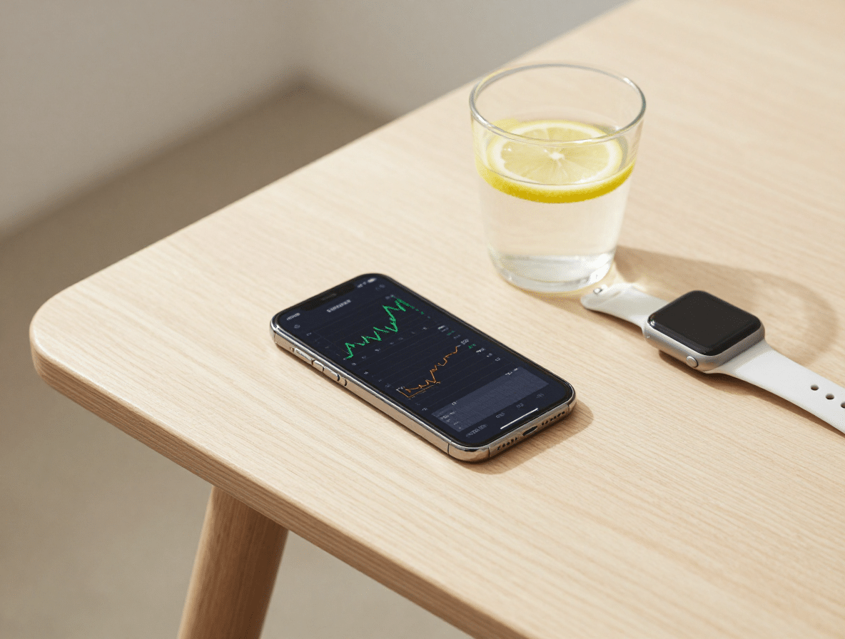 bjets du quotidien connectés et rituels bien-être sur une table épurée.